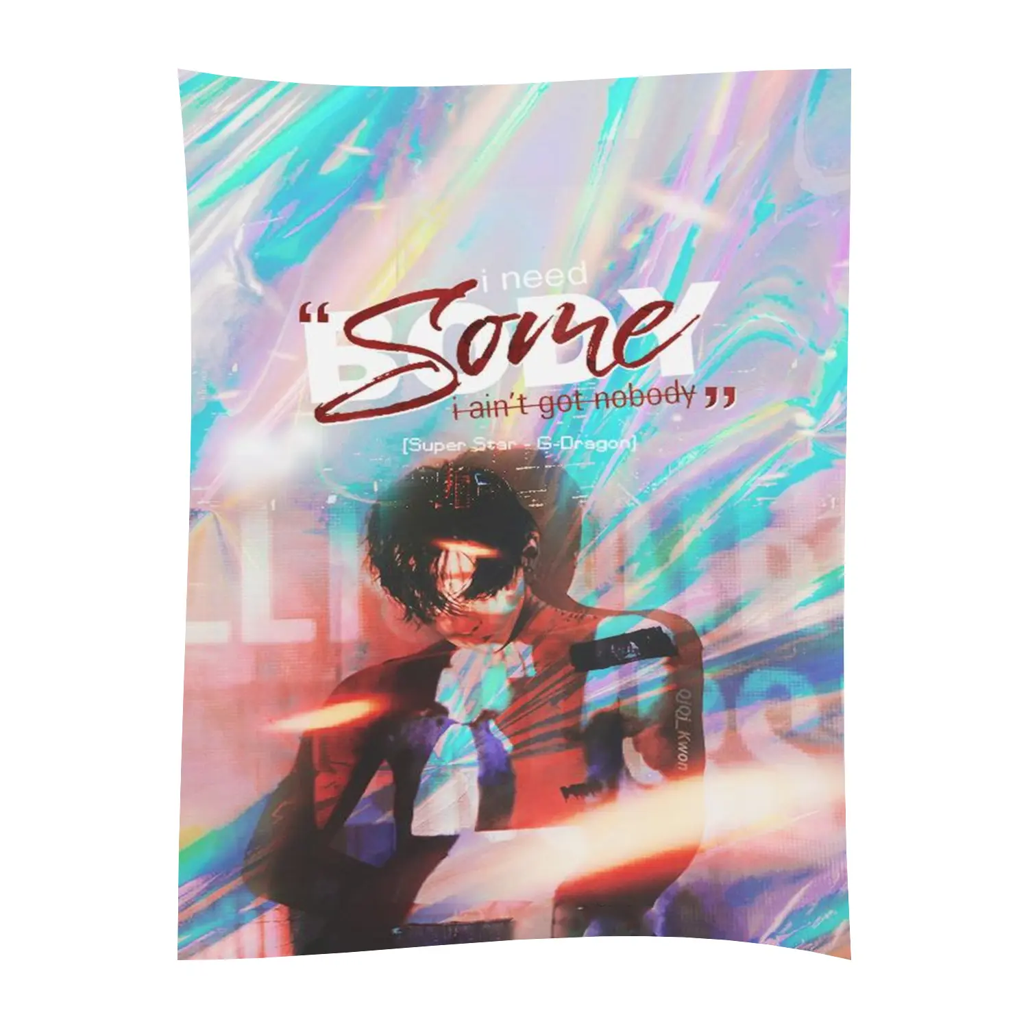 G-Dragon Holographic Rainbow Fluid Light Fleece Throw Blanket, Kwon Ji-yong Super Star "I Need Some Body" Lyric Ultra Soft Fluffy Blanket, Perfect Gift for BIGBANG VIP Fans