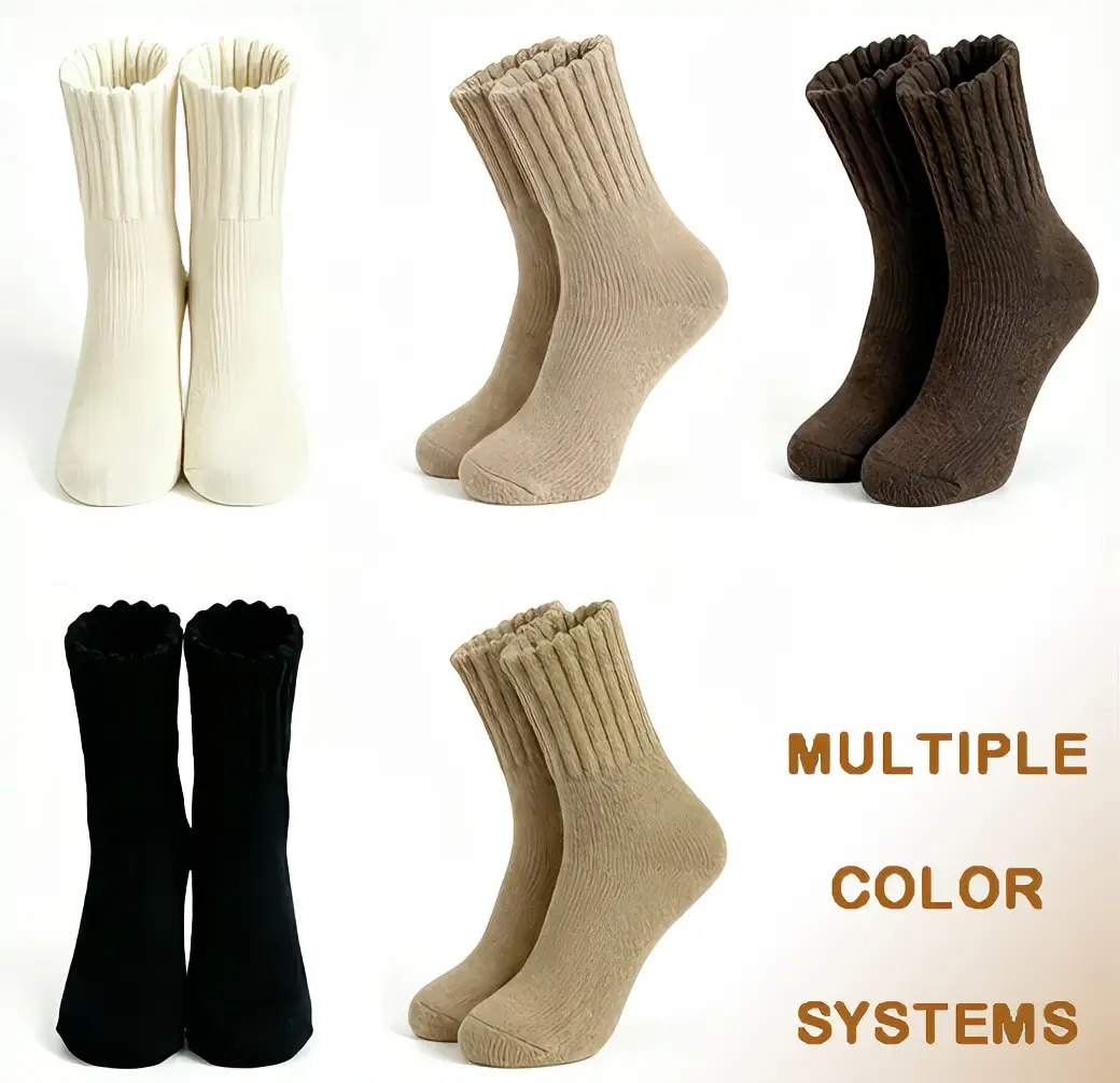 5 PCS Womens Solid Mid Calf Socks for Fall and Winter, Ladies Cozy Casual Retro Soft Comfy Warm Thick Cute Knit Crew Socks