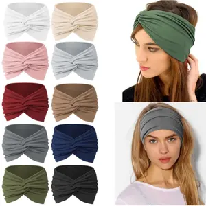 Pack of 10 Extra Wide Headbands for Women, Large Thick Turban Head Wrap Headband, Boho Bandana Head Bands, Non Slip Workout Yoga Hairband Hair Accessories