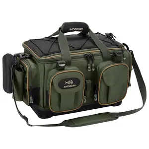 Fishing Tackle Shoulder Bag Water Resistant Lightweight Gear Storage Pack with Hard Molded Bottom Rain Cover