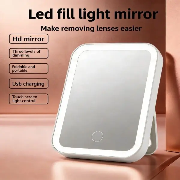 Portable LED Backlight Mini Oval Multi-Functional On-The-Go Handheld Makeup Mirror - Touch-Activated 3-Mode Lights, Adjustable Brightness, 360° Rotatable Design for Daily Use & Gifting, Backlight Handheld Mirrors, Mini Handheld Mirrors