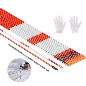 VEVOR Driveway Markers, 200Pcs 48 in Long 1/4 in Dia, Hi-Visibility Driveway Reflectors with 12 in Steel Drill Bits, Reflective Snow Sticks Fiberglass Pole for Parking Lots, Walkways, Snow Plowing