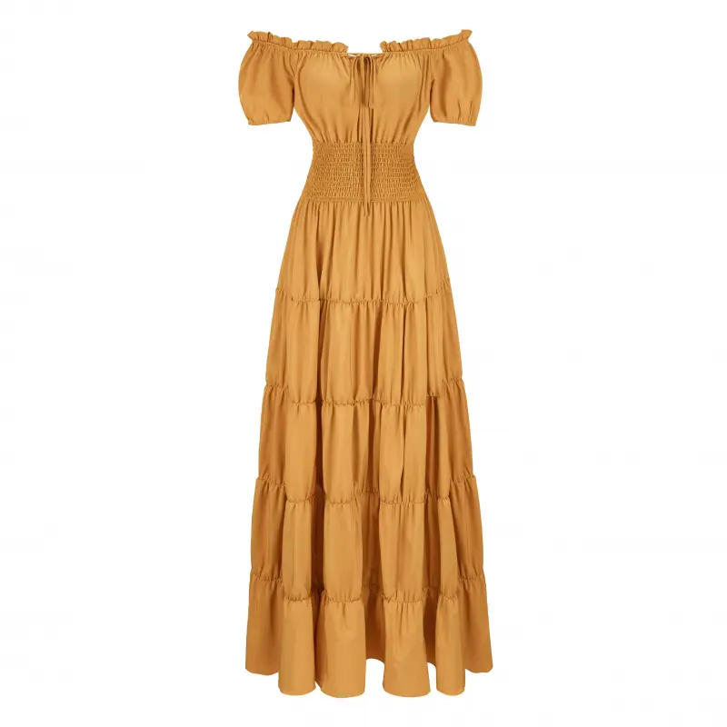 Women's Bohemian Renaissance Loose-Fitting Maxi Dress - Square Neck, Long, Formal, Gothic Chemise, Pirate/Peasant Wench/Irish Medieval Costume, Machine Washable for Halloween Faire, Evening Events, Party, Peasant Dating, Style 6531-T1