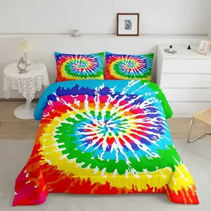 Rainbow Dye Quilt Set (1 Quilt, 2 Pillowcases), High Saturation Colors, Vibrant Bedroom Decor, Trendy Cool Bedding