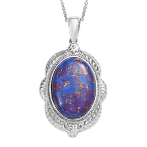 Mojave Purple Turquoise Pendent Necklace 20.80 ctw in Stainless Steel with Intricate Design and Colorful Gemstone