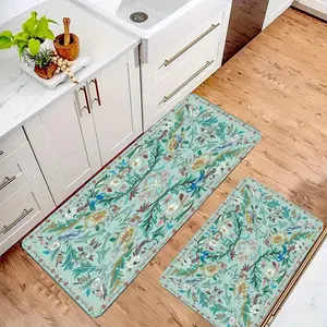 2-Piece Boho Floral & Bird Kitchen Rugs Set, Non-Slip Absorbent Floor Mats, 16"x24"+18"x47"Machine Washable Low Pile Vintage Botanical Kitchen Runner Mats for Kitchen, Sink, Laundry Room, Entryway