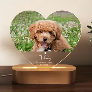 Pet Memorial Custom Acrylic Heart Night Plaque - Personalized Bedroom Led Decor Sign Light Up Sign Gift For Pets