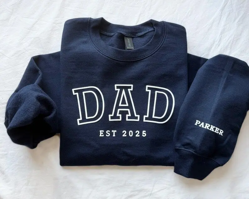 Personalized Dad Sweatshirt with Established Year, Custom Kids Names on Sleeve Crewneck, Meaningful Father’s Day or Birthday Gift