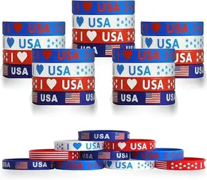 20 Pack 4th of July Silicone Wristbands - Patriotic American Independence Day Bracelets Party Favors School Classroom Prizes Gifts in Red, White, and Blue
