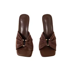 Polka Dots Bow Heeled Sandals Open Square Toe Slip on Shoes