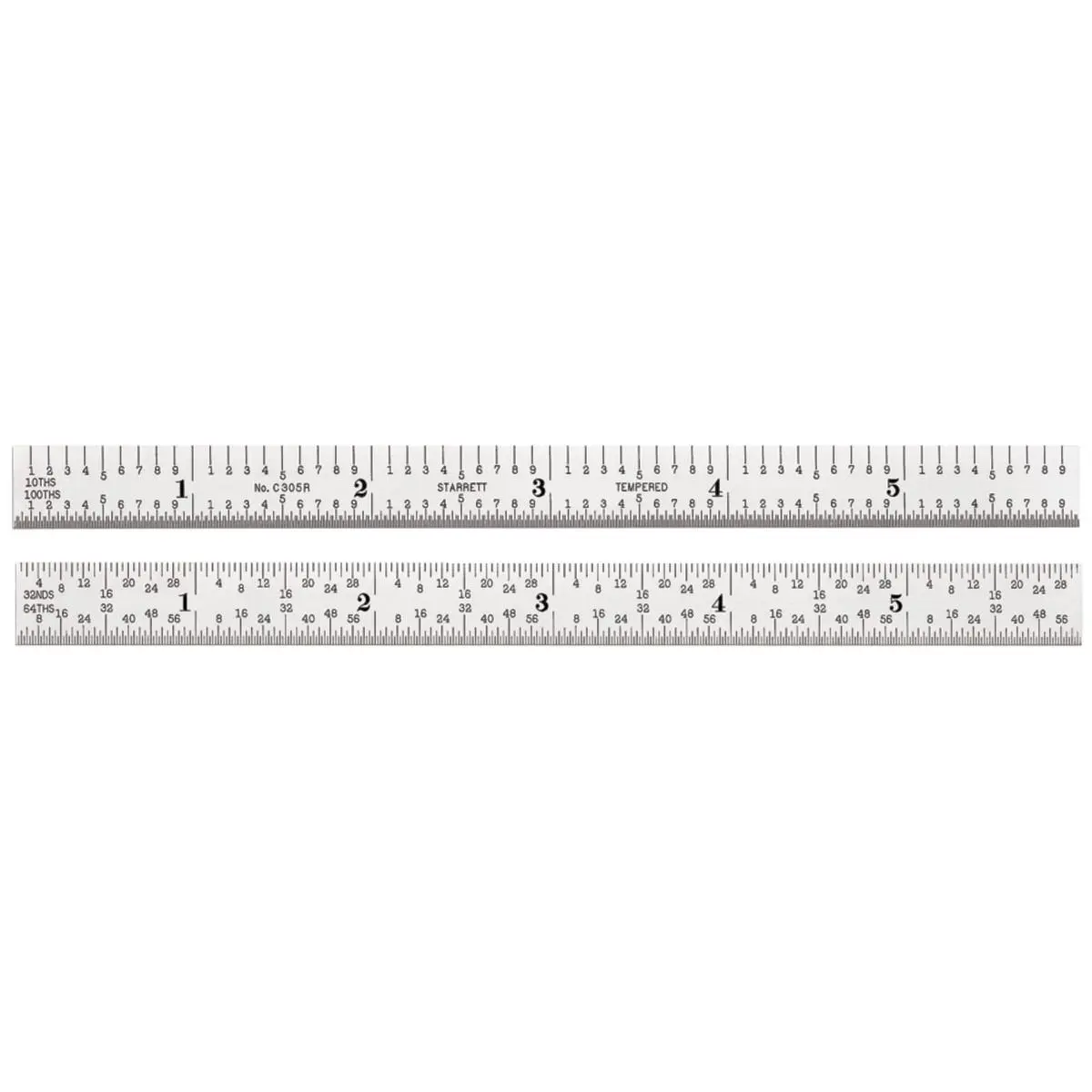 Starrett C305R-6 6 in. Full Flexible Steel Rule, Satin Chrome Finish, 5R Graduation, Quick Reading, Single Row Inch Figures