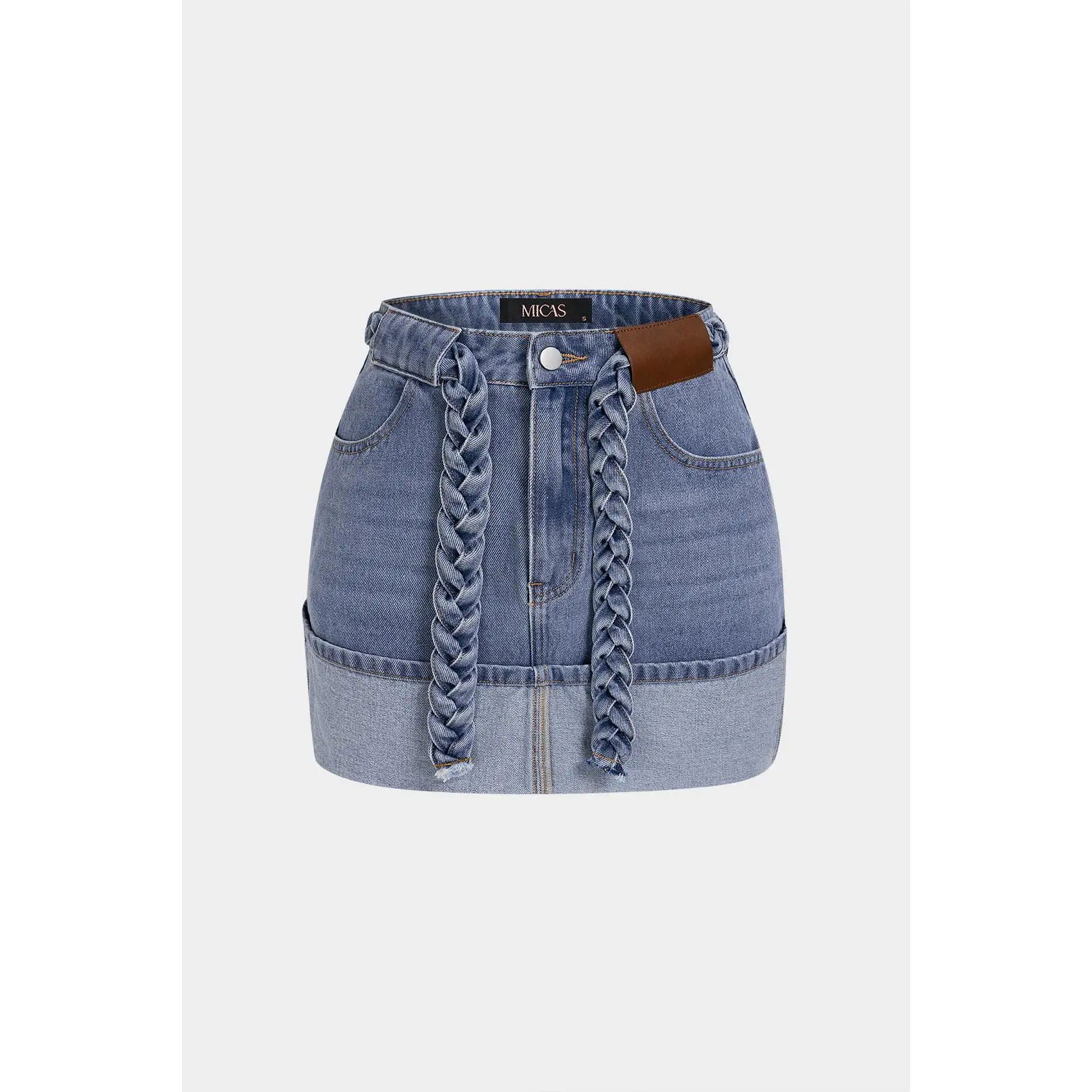 Denim Braided Belted Pocket Skirt
