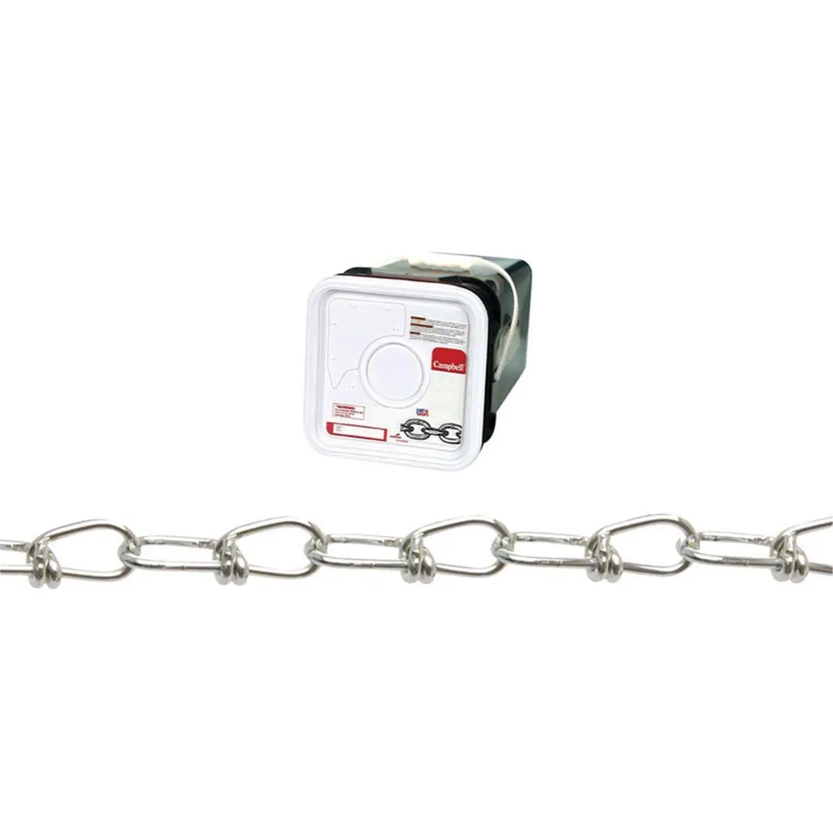 Campbell No.2-0 Double Loop Carbon Steel Chain - 0.14 in. Dia. x 275 ft., Compatible with 1/0 and Larger, Ideal for Playground Equipment, Gymnasium Use, Animal & Farm Applications