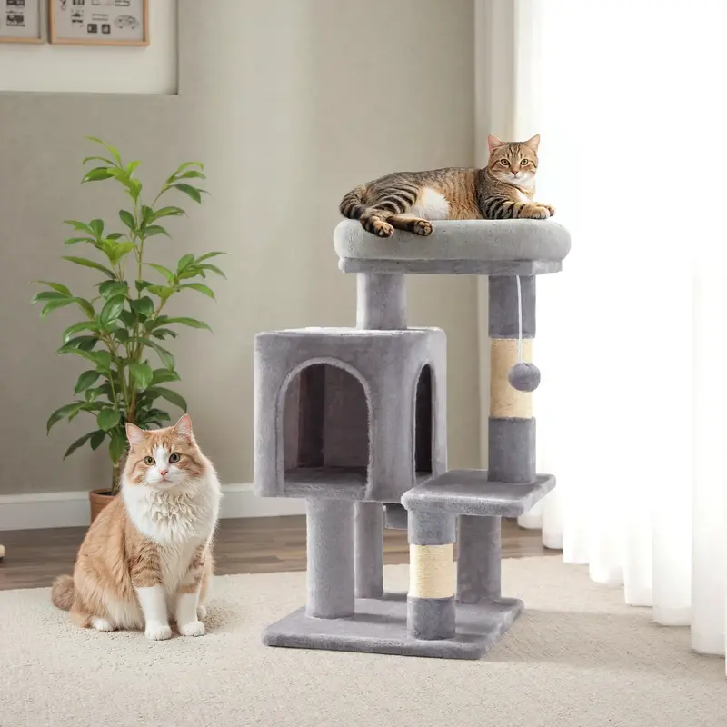 Sha Cerlin 29in Cat Tree Tower - Multi-Level Kitten Condo with Plush Perch, Sisal Scratching Post & Activity House in Beige/Dark Grey/Grey/Pink#ChristmasGifts#TikTokShopBlackFriday