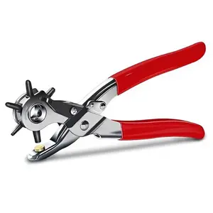 Carbon Steel Rotary Hole Punch Pliers with Rotatable Head, Multi-Size Hand Tool for Belts and Leather