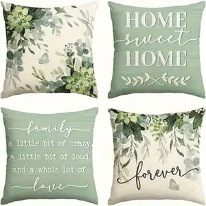 4pcs Set, Home Textile, 2D Flat Printing, Green Plant and Butterfly Pattern Pillow Covers, Polyester Material, Modern Decorative Pillow Covers, Suitable for Sofa, Living Room, Outdoor, Multiple Sizes (Pillow Inserts Not Included)
