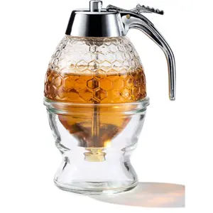 Honey Syrup Dispenser Jar with Plastic Lid, Honey Storage Container, Beehive Style Syrup Holder, Ideal for Home Use, Bottles