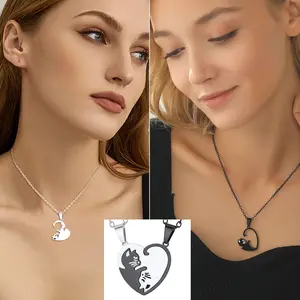 FaithHeart Cat Necklace Heart Cat Yin Yang Necklaces for Cat Lovers Friends