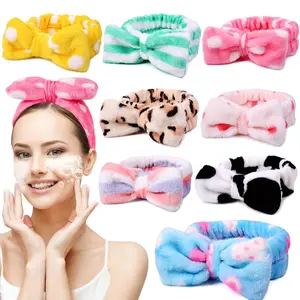 UMIKU Pack Spa Headband for Women, Soft Coral Fleece Cosmetic Headband with Cute Bow Design