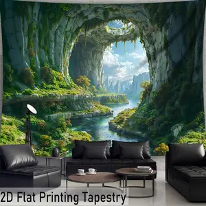 Cave Sky Tapestry Fantasy Landscape Backdrop Aesthetic Wall Hanging Photography Background for Living Room Bedroom Indoor Outdoor Party Decoration Polyester