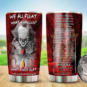 IT Pennywise We All Float Tumbler, Horror Movie Inspired 20oz Tumbler, Travel Mug for Him Her, Spooky Season Coffee Cup, Halloween Gift Ideas