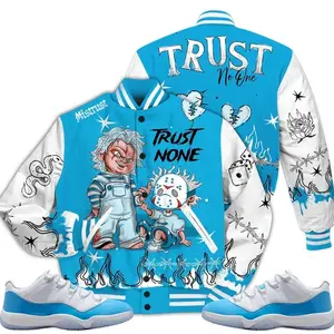 11 Low University Blue Varsity Jacket, Low University Blue 11s Outfits, Scary Trust No One Unisex T-Shirts To Matching Sneakers