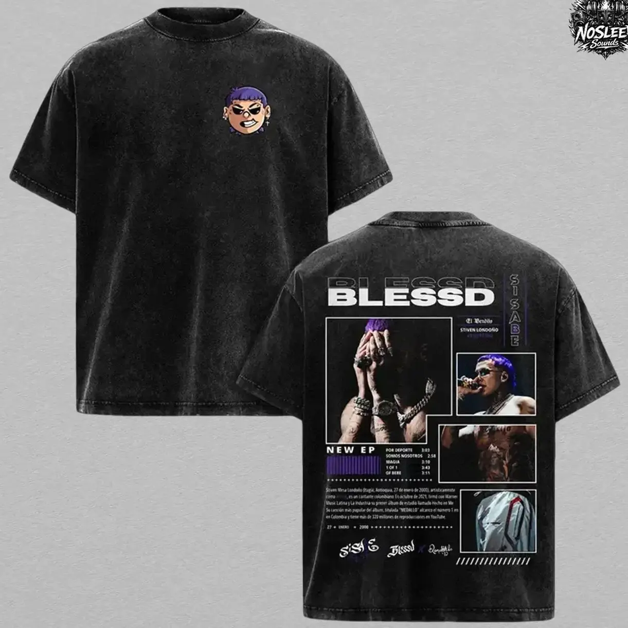 Blessd New EP Shirt – Latin Trap Vintage Acid Washed Oversized Graphic T Shirt, Medellin Rapper Purple Hair Aesthetic, Reggaeton Streetwear Heavy Cotton Unisex Tee, Gift for Trap Fans H6S
