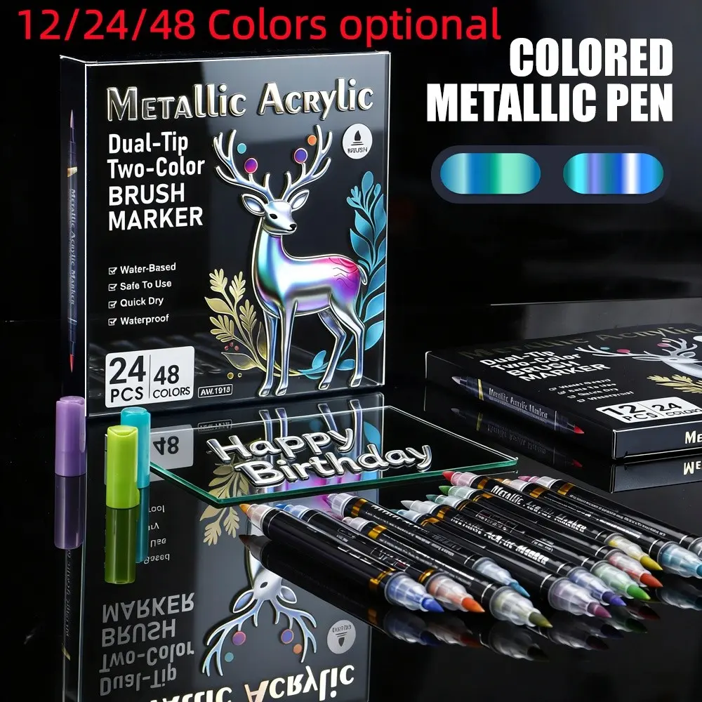 6/12/24 Colorful Dual-Ended Markers, Soft Tip Water-Based Paint Brushes, Ideal for Rock Art, Canvas, Wood, Glass, Metal, Ceramic, Back-To-School Gifts, Art Marker Pens, Double Ended Markers, Marker Pen Set