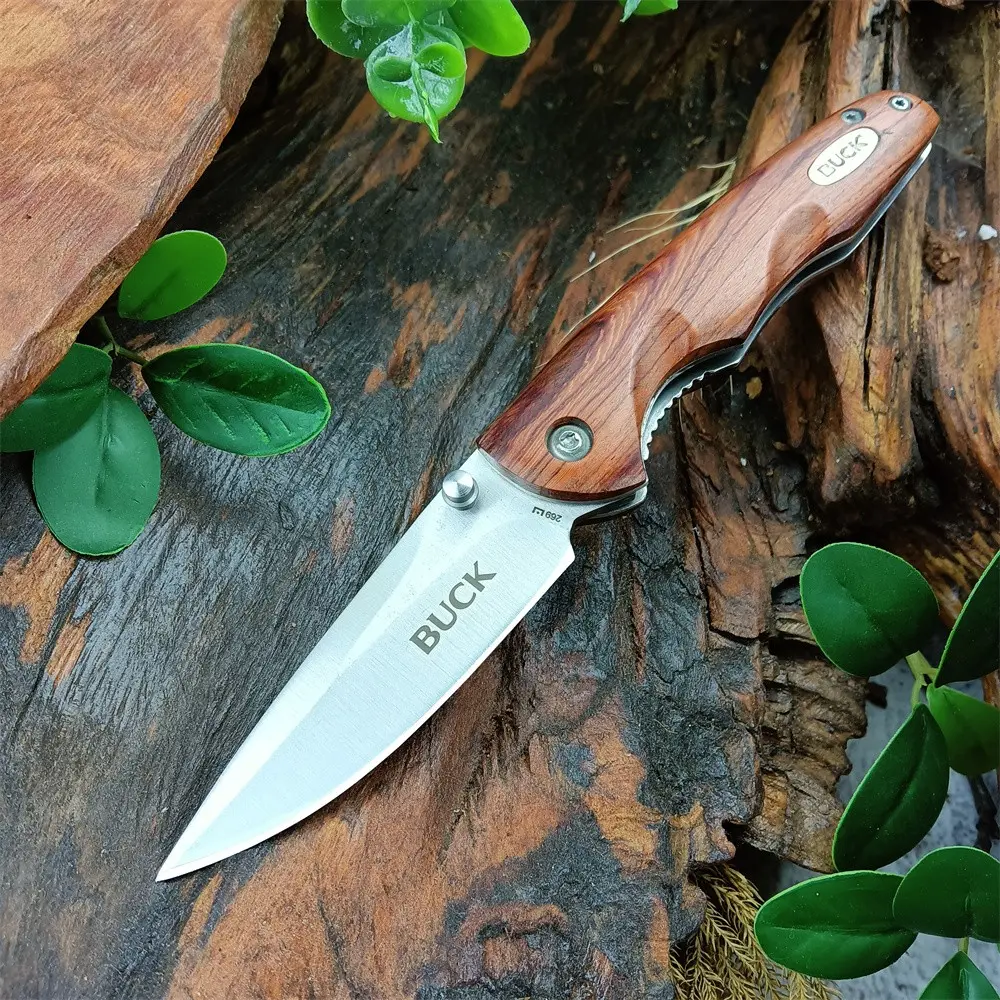 BK Multi-Function Portable Folding Knife, 440C Steel Blade, Rosewood Handle, Camping Portable Knives, Wear-Resistant Outdoor Camping Folding Knife, Multi-Scene Pocket Knife for Fishing, Travel, Camping Outdoor Tool, Survival Tool