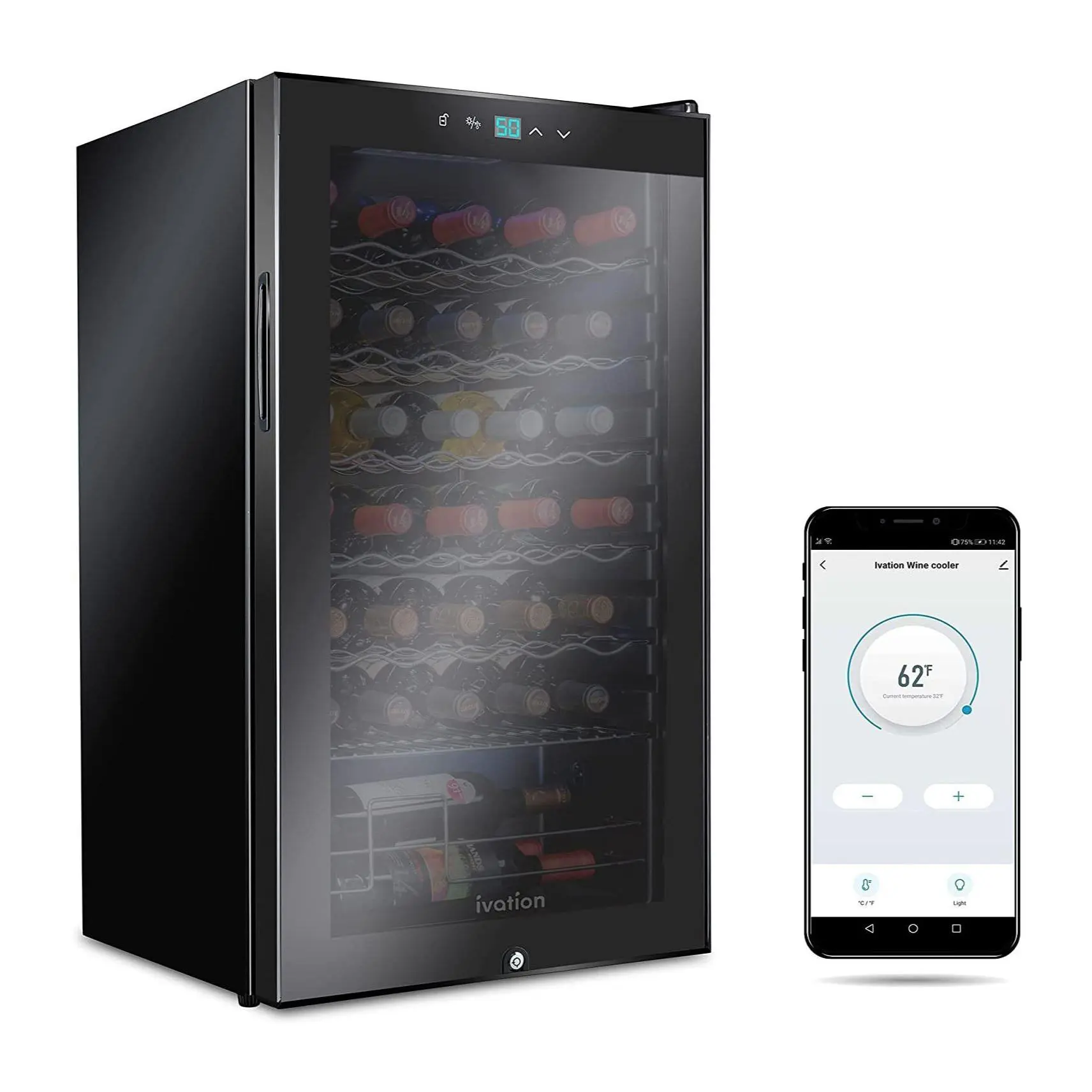 Ivation 34-Bottle Wine Cooler w/Lock & Wi-Fi Ivation 34-Bottle Wine Cooler w/Lock & Wi-Fi