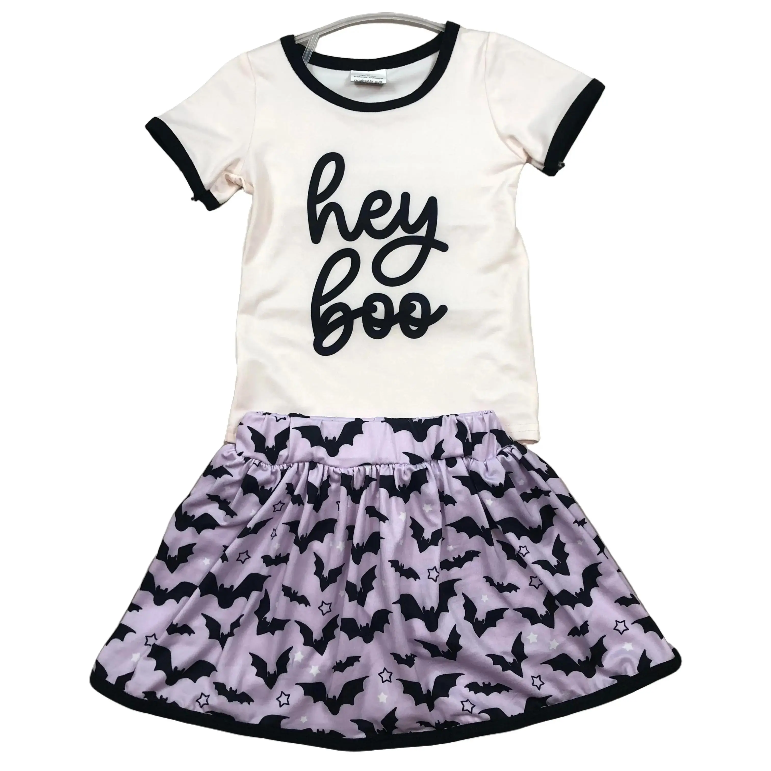 Girls' 2-Piece Holiday Halloween Clothing Set, Cute Cotton Bat Print Long Sleeve Top & Tiered Orange Ruffle Skort for 3-6m, 12-18m, 3t Kids