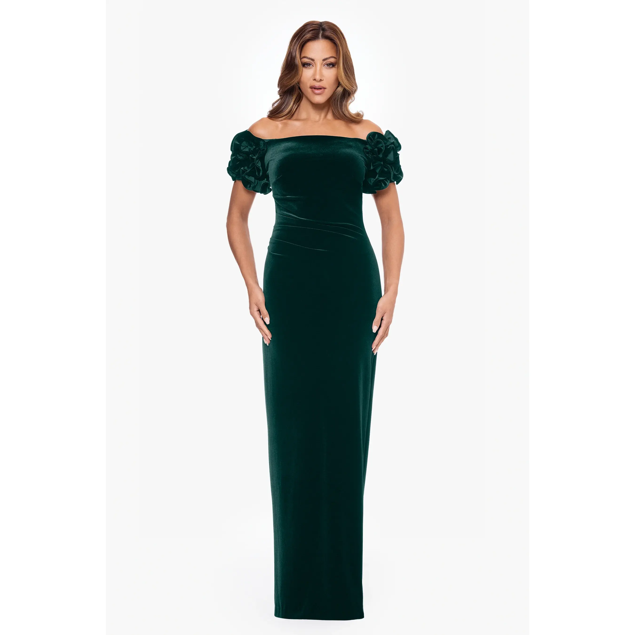 Xscape Evenings "Rosie" Off the Shoulder Velvet Evening Gown 6408X - TikTok  Shop