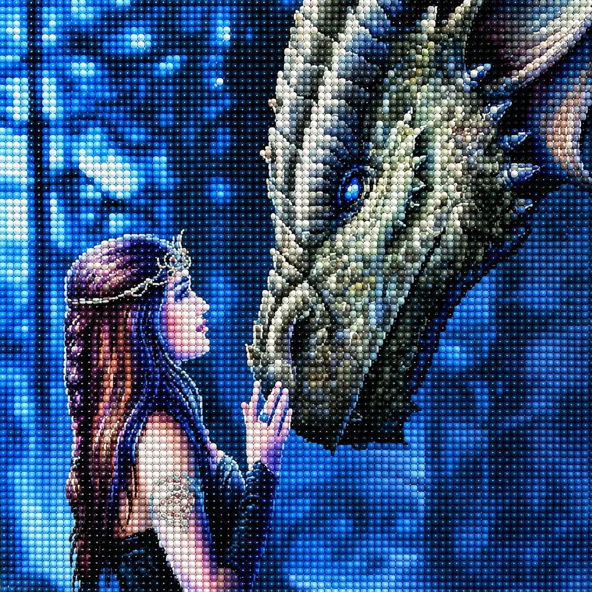 Dragon Whisperer Princess and Silver Dragon Diamond Painting Kit, Fantasy Art Diamond Art Kits for Adults with Enchanted Scene, Princess/Dragon