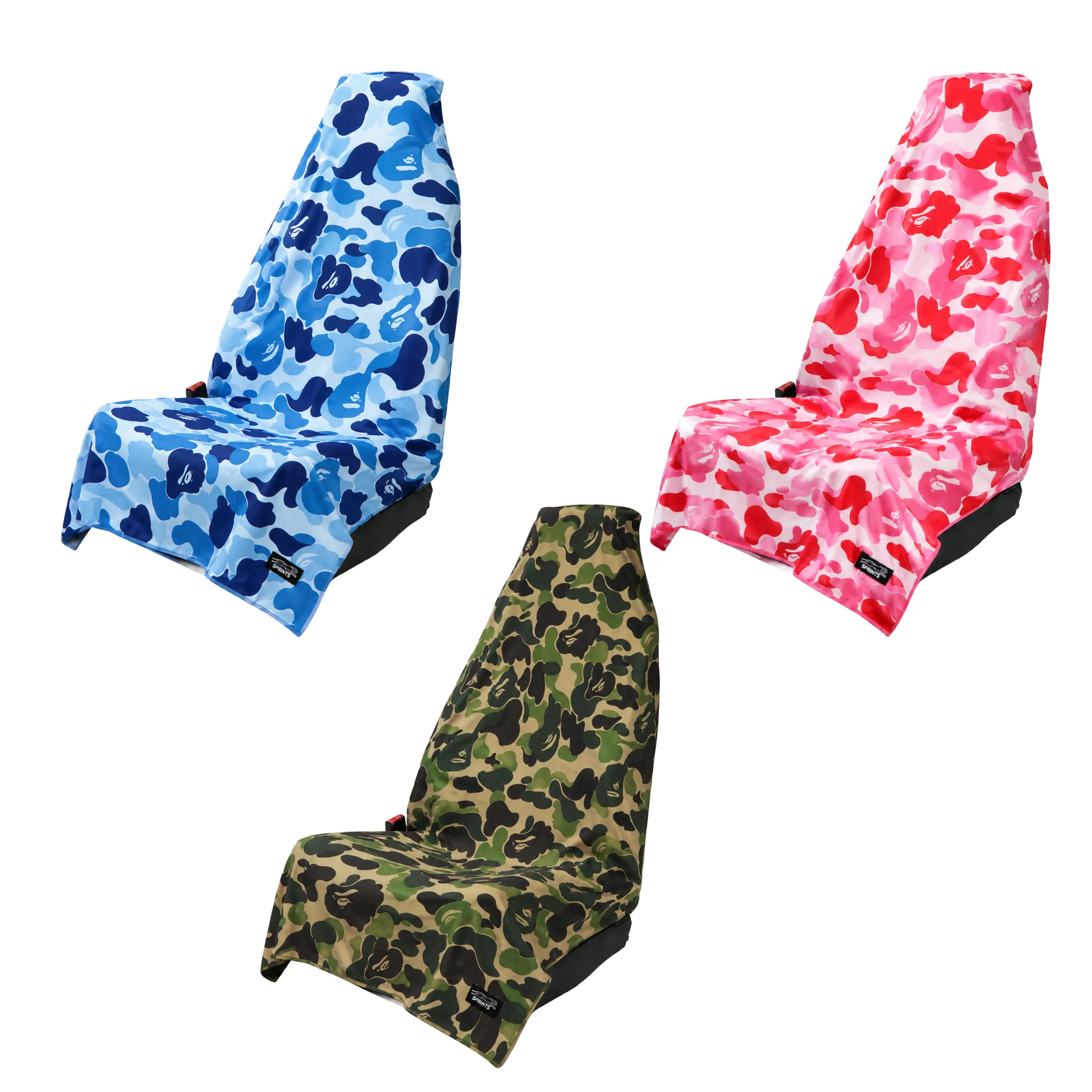 Premium BAPE ABC Camo Inspired Car Seat Cover Towel w/ Snaps – Split Pink Blue Camouflage Universal Seat Protector for Cars, SUVs & Trucks, Beach, Surf, Fitness & Camping