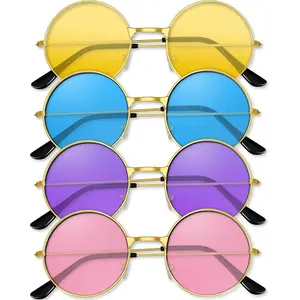 4/8/10/12/20/28 Pairs Hippie Sunglasses Round Hippie Glasses 70s Decorations Multicolored Glasses for Women
