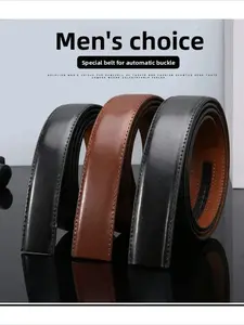 3.5cm Wide Genuine Leather Belt Strap Without Buckle for Men & Women, Automatic Buckle Compatible Belt Replacement Accessory