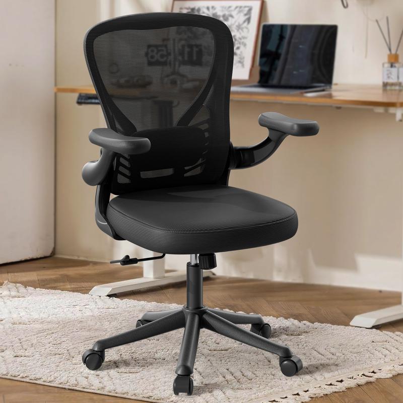 Ergonomic Office Chair, Mesh Desk Chair with AdjustableLumbar Support and 3D Flip-up Arms, Computer Chairwith Wheels, Black, Computer Desk Chair, ErgonomicOffice Desk Chairs with Mesh Back, Adjustable LumbarSupport, Rocking Function