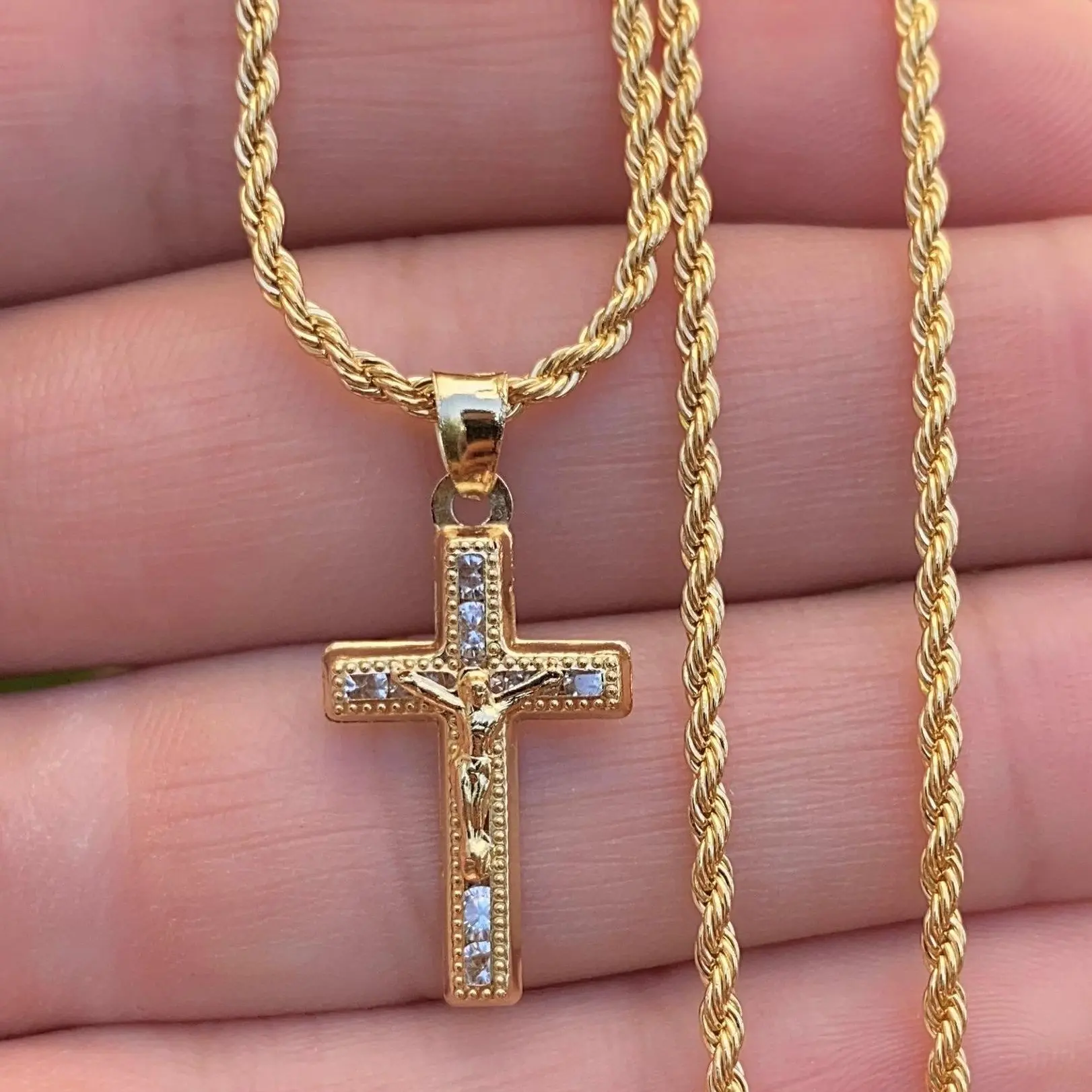 Crucifix Chain Necklace 17" Jewelry Elegance Gifts Catholics