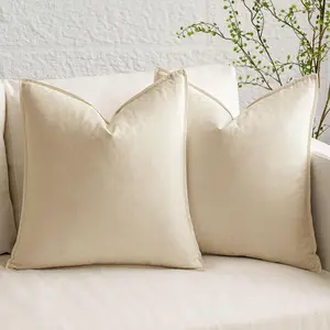 Pack of 2 Decorative Pillow Covers Boho Farmhouse Soft Throw Pillows Neutral Cushion Covers for Sofa Couch Bed Living Room Home Decor, 20x20 Inch Beige