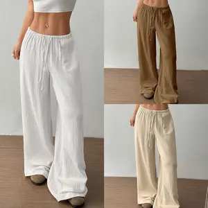 Women's Stylish and Comfortable Pure Cotton Wide-Leg Trousers—Solid-Color, Loose Fit, Wide-Leg Design. Available in Multiple Colors; a Versatile Wardrobe Staple Suitable for Both Loungewear and Outerwear.