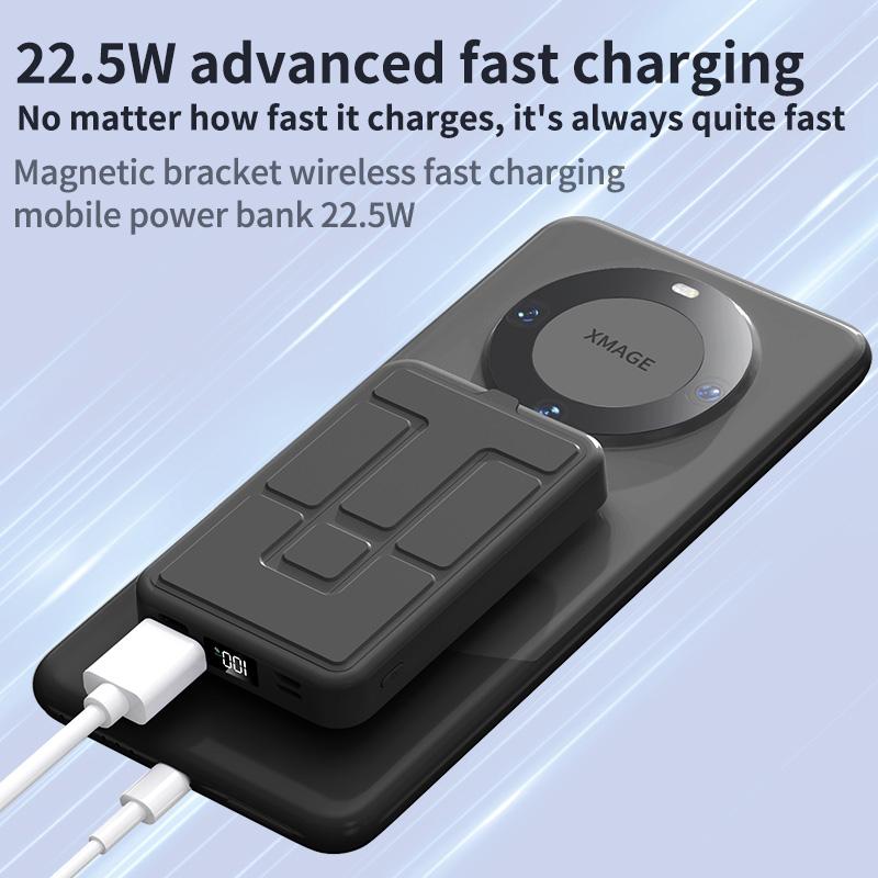 10000mAh Magnetic Power Bank,Foldable Wireless Portable Charger with USB-C Cable with LED Display,Fast Charging for iPhone 17/16/15/14/13/12 Pro/Pro Max/Plus, Compact Silicone Suitable for outdoor use.