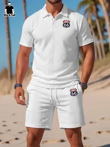 Men's Summer Casual 2-Piece Set, Short Sleeve Button-Down Shirt & Drawstring Shorts, Comfortable Breathable Fabric, Trendy Outdoor Wear