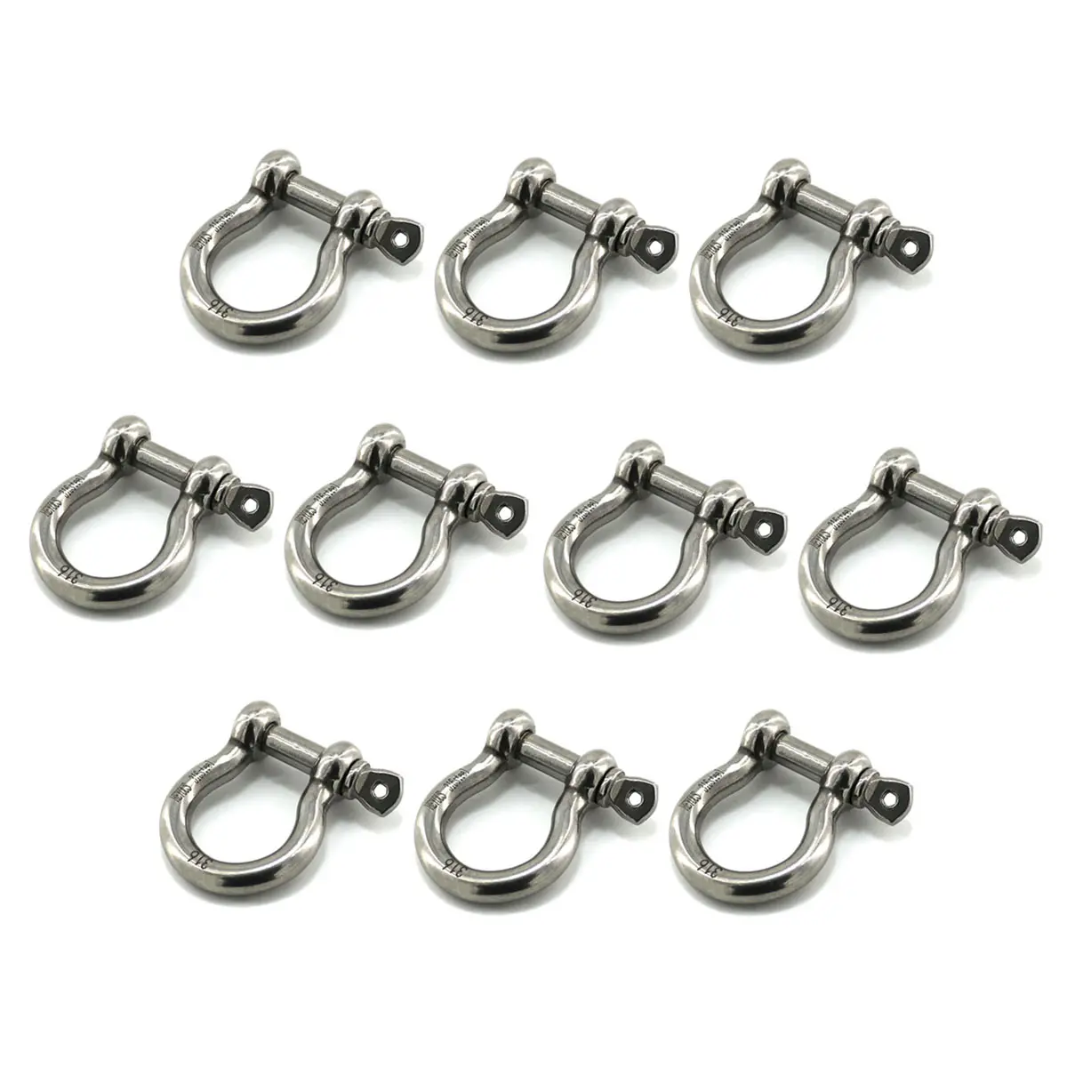 10pcs Anti-Rust Stainless Steel 1/5in Screw Pin Anchor Shackle, Heavy-Duty Bow-Shape Load Clamp for Chains, Wirerope, Outdoor Lifting & Camping Survival Needs