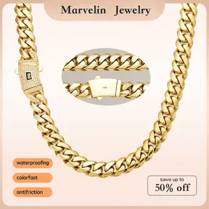 Marvelin 14K gold-plated Cuban necklace/bracelet Brand new "S" logo design|The latest electroplating gold-plating process for rust prevention|hip-hop style fashion items|The best gift for men and women|Couples' style|8mm/10mm/12mm/14mmValtentine's Day gif