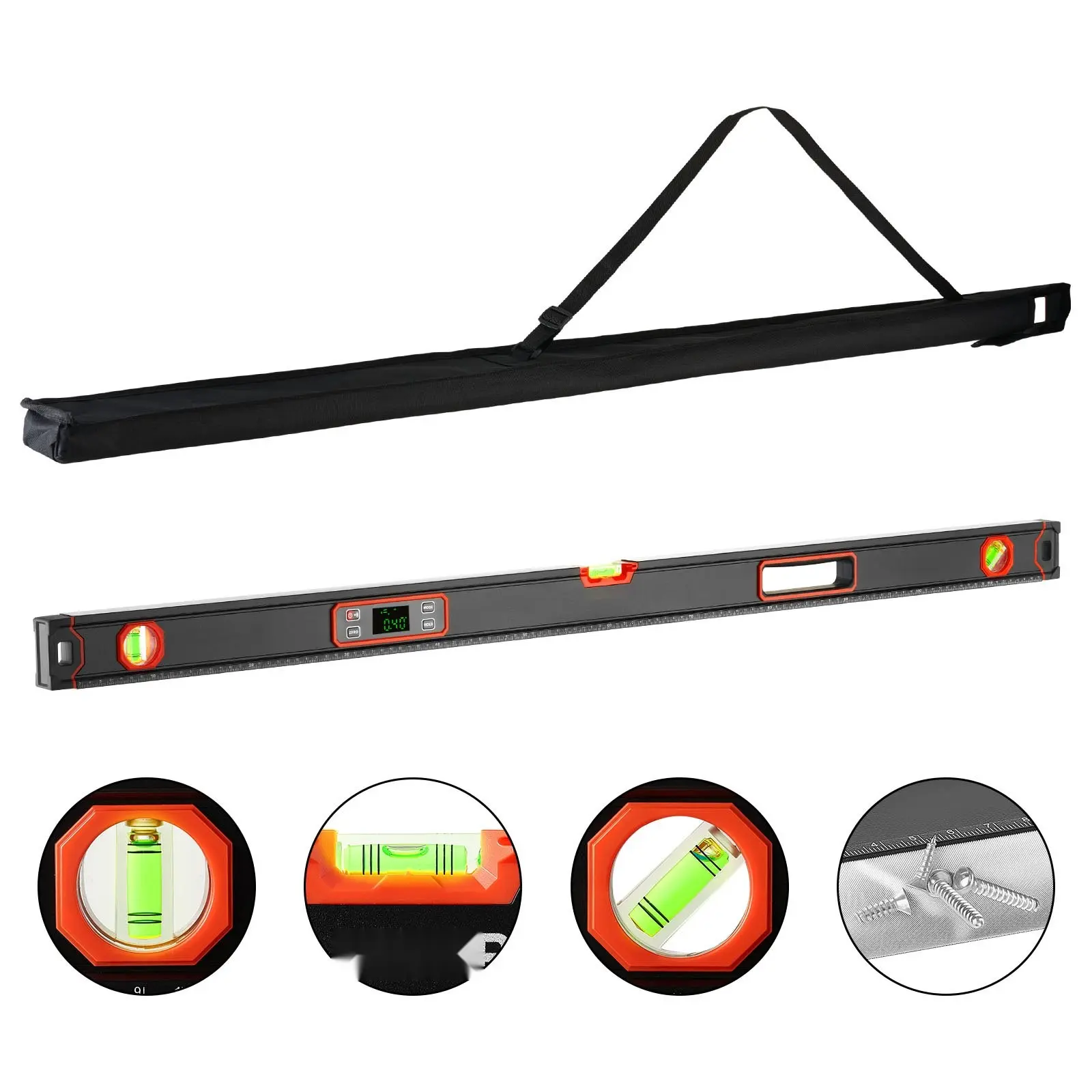 Digital Level 48-Inch Magnetic Electronic Level With LED Backlit Display, 360° Leveler Tool Featuring 0°, 45°, And 90° Bubble Vials, IP54 Rated For Construction, Carpentry, And Home Renovation Projects