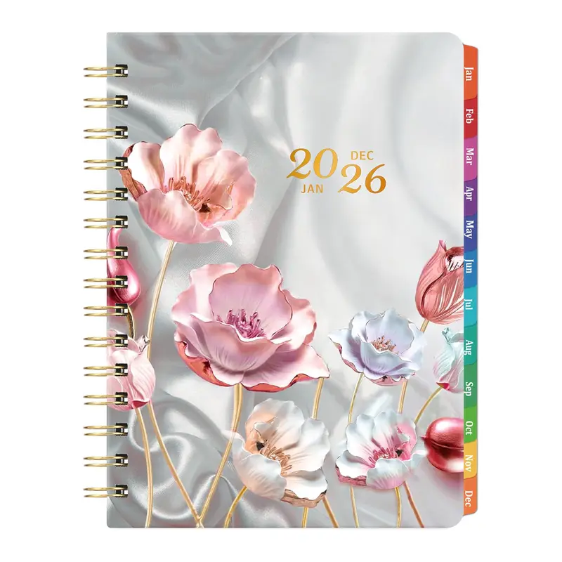2026 Planner with Tabs, Jan. 2026 - Dec. 2026, 2026 Planner Weekly and Monthly, 2026 Calendar Planner, Weekly and Monthly Planner, 6.3 x 8.4, Back Pocket + Thick Paper - Pink Flower