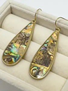 Gold Teardrop Abalone Shell Earrings for Women, Dangle Drop Earrings with 14K Gold Plated, Vintage Boho Iridescent Paua Shell Jewelry for Wedding, Party, Daily Wear, Gift for Her