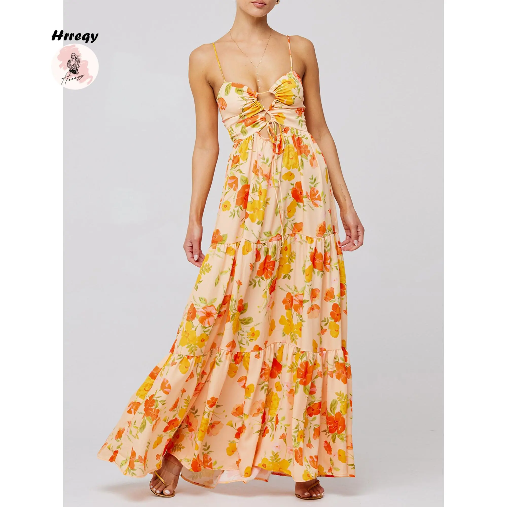 tie waist beach dress Palm Beach Flutter Sleeve Maxi Dress main image 0