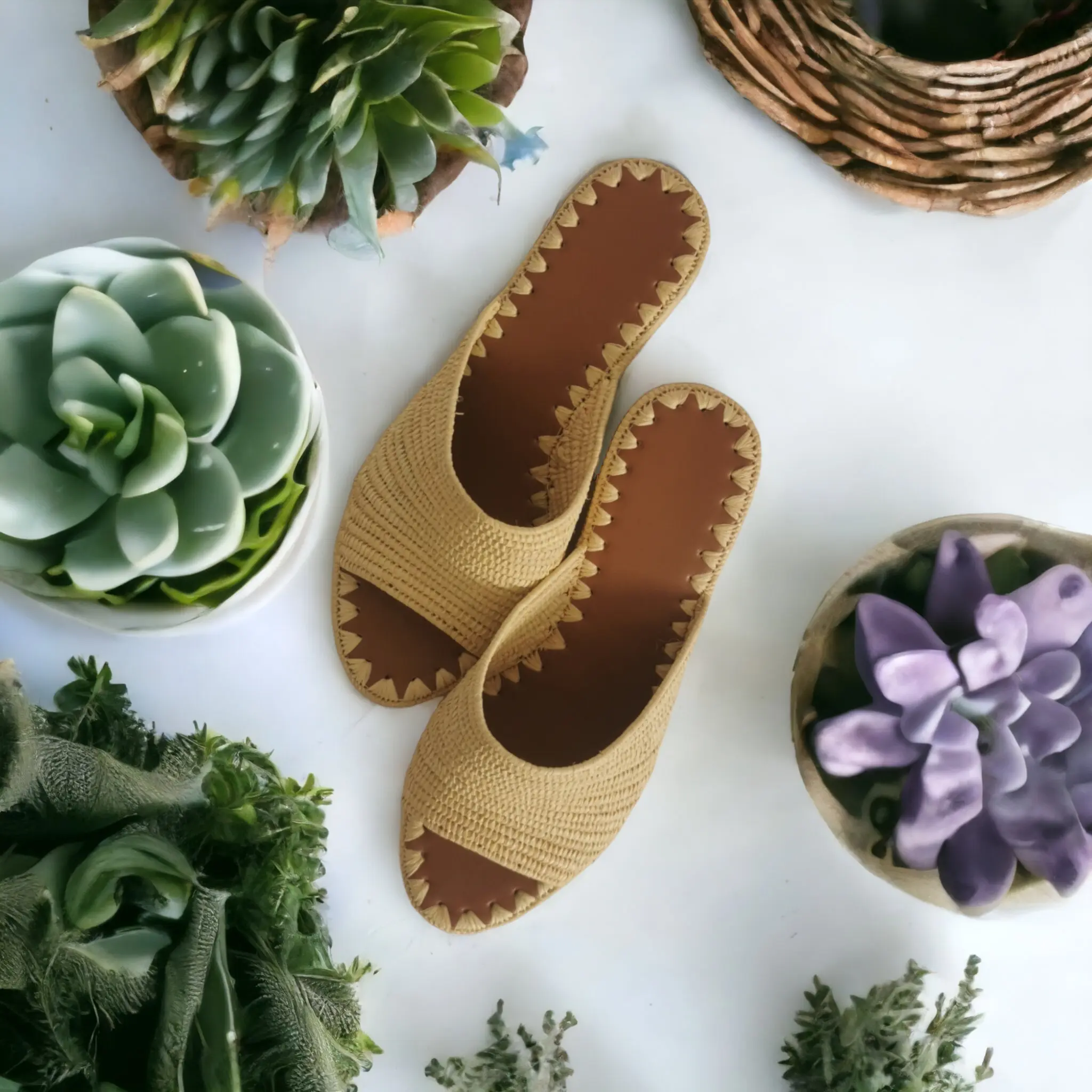 Desert Bloom – Handwoven Raffia Mules | Moroccan Artisan Women’s Footwear