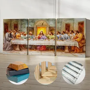 3 Piece Set Wooden Framed Canvas Poster, Religious Art, The Last Supper, Jesus Walking In The Water, Christian Art, Shepherds, Abstract Oil Painting Style, Cross, Retro Home Decor, Wall Art for Living Room, Bedroom, Office, Ideal Gift For Friends.